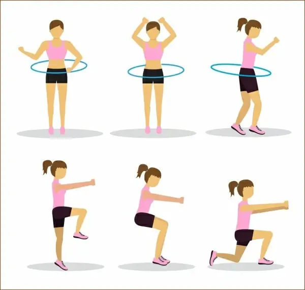 active human icons girl doing exercise various postures