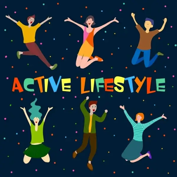active lifestyle background excited jumping human icons
