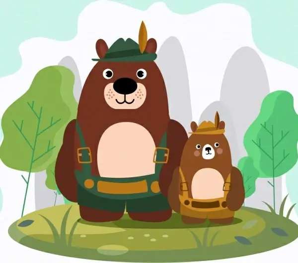 adventure background stylized bears icons decor