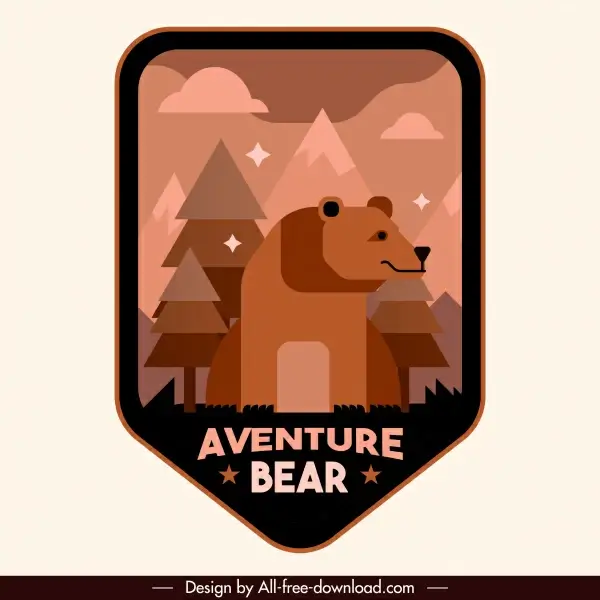 adventure badge template cute wild bear sketch