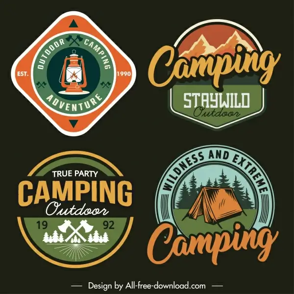 adventure camping labels templates flat retro design