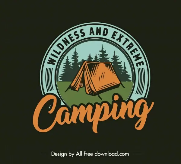 adventure camping logotype dark classic design tent sketch