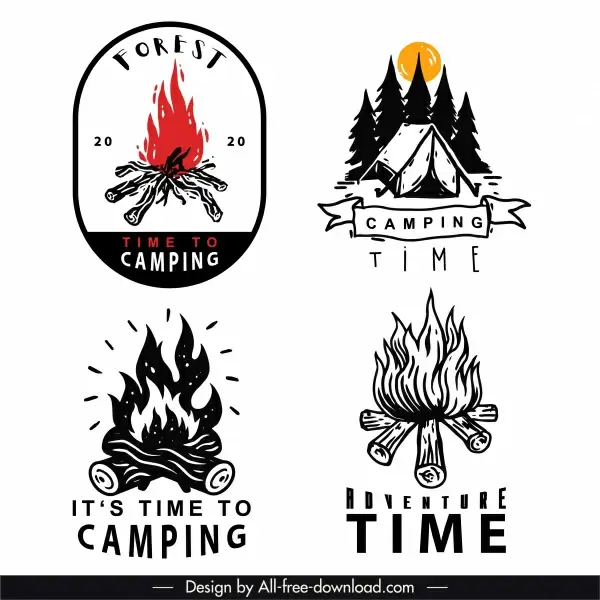 adventure camping logotypes handdrawn classic cottage firewood sketch