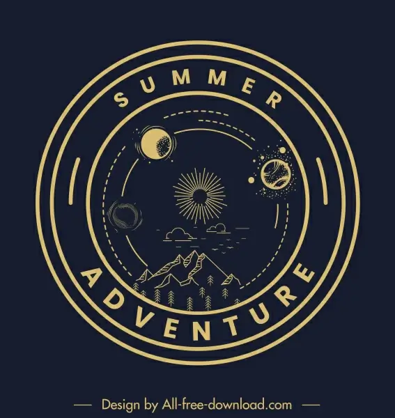 adventure logo template dark circle mountain planets sketch