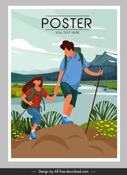 adventure poster mountain climbing sketch cartoon design
