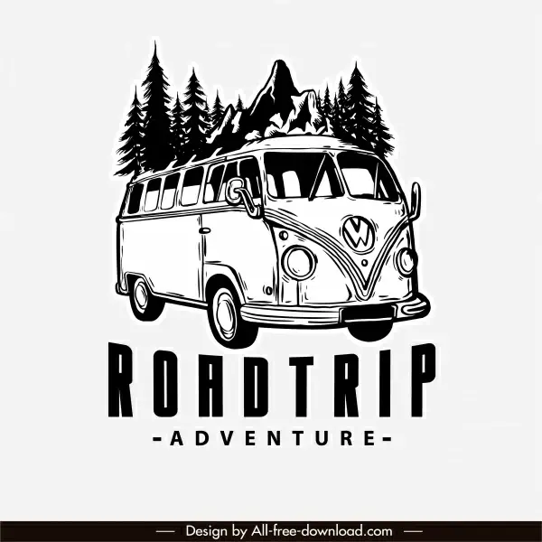 adventure road trip logo classic bus sketch