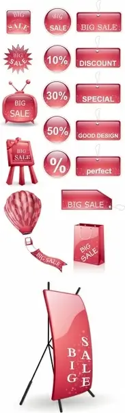 sales tags templates shiny red shapes design