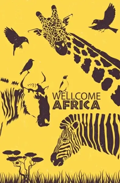 africa advertisement wild animals icons retro design