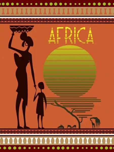 africa background decor human animals silhouette icons