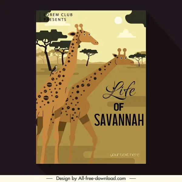 africa banner giraffe species meadow sketch classical design