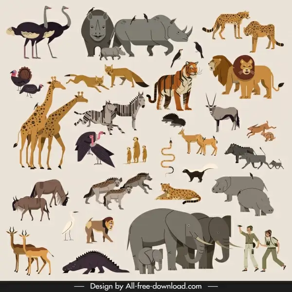 africa design elements animals species collection explorer icons