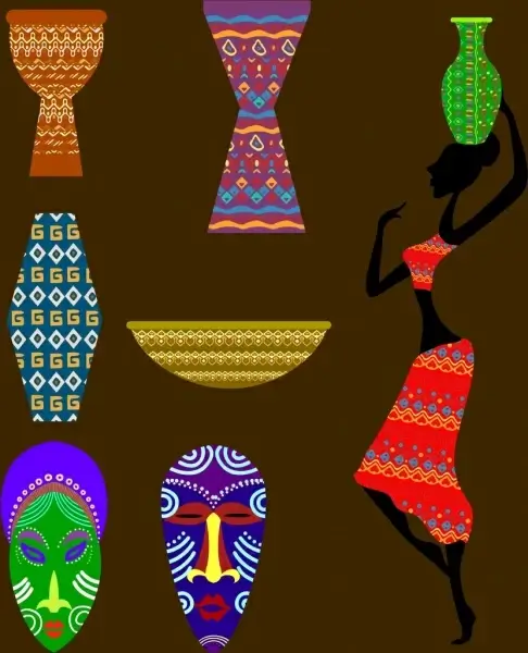 africa design elements colorful flat symbols isolation