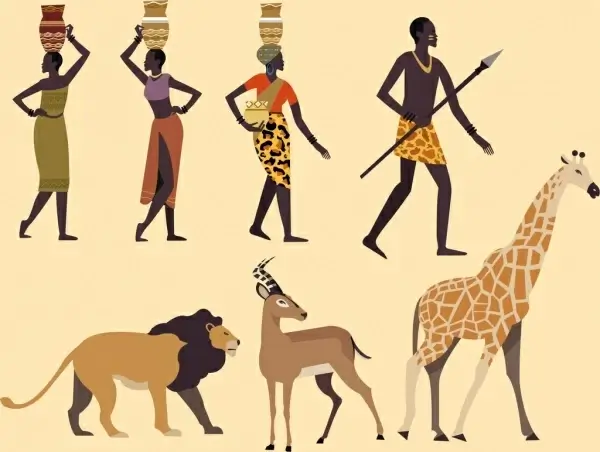 africa design elements tribal human animals icons