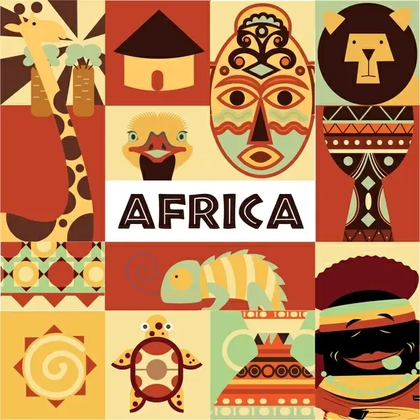 africa symbols isolated with colorful design