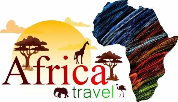 africa travel advertisement map land silhouette animals icons