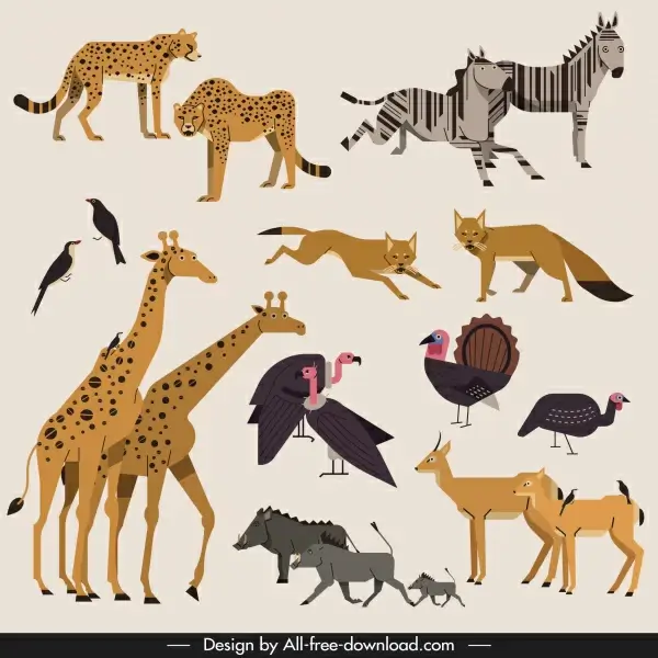 africa wild animals icons colored classical design