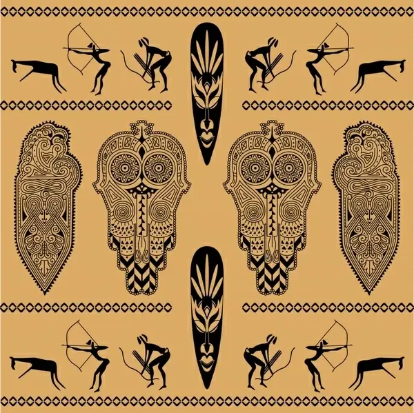 africa ethnic decor elements symmetric ancient emblems sketch