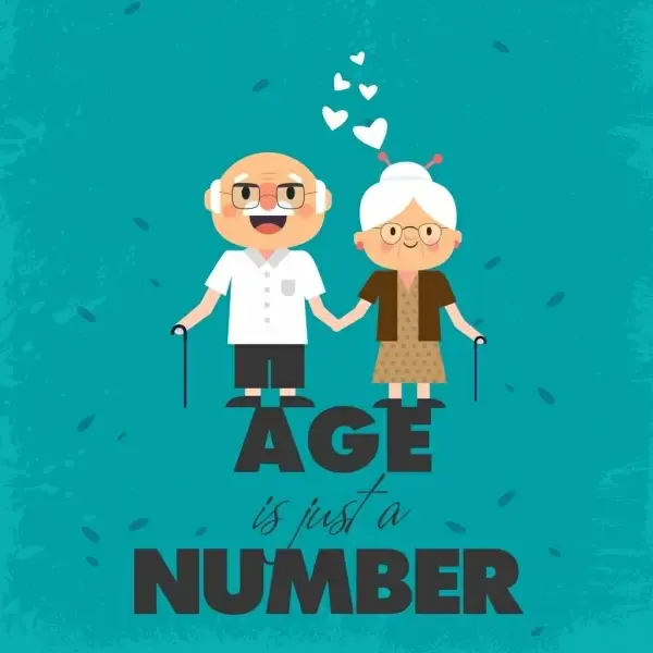 age banner old man woman icons texts decor