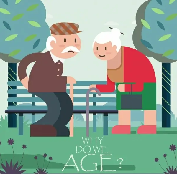 age painting old couple icon colored cartoon design
