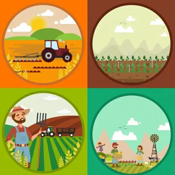 agriculture background templates circle isolation colored cartoon 