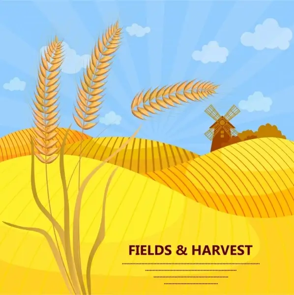 agriculture banner barley windmill yellow field icons