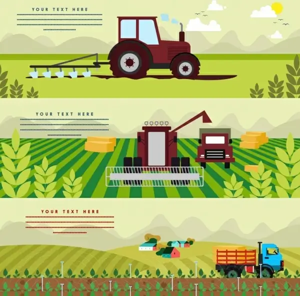 agriculture banner sets machine car field crop icons