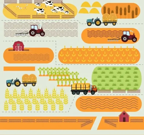 agriculture drawing cattle machines crop icons