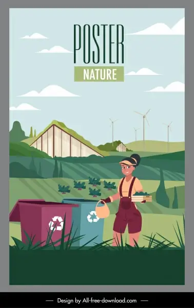 agriculture farm poster farmer field dustbin sketch
