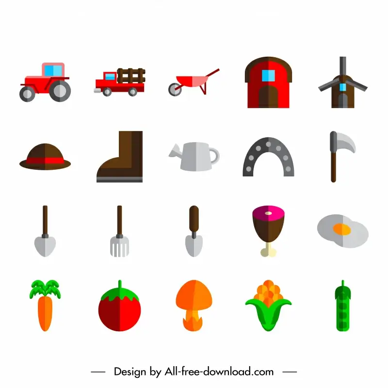agriculture icon sets flat modern colored symbols sketch