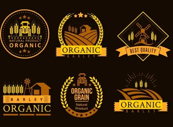 agriculture product logotypes barley field icons dark design