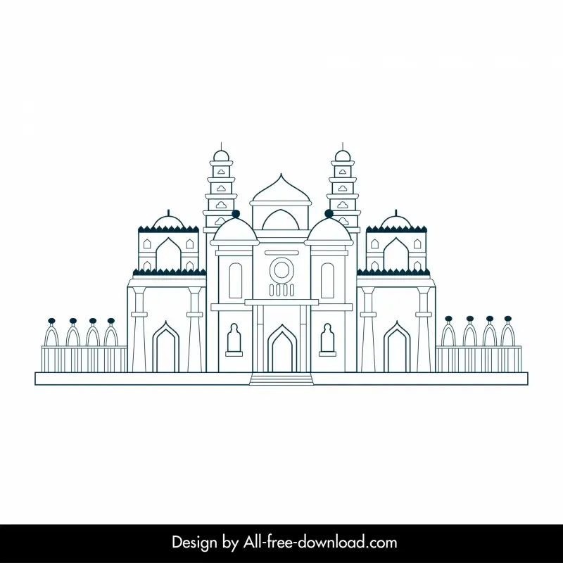 ahmedabad building architecture icon flat classical black white outline  