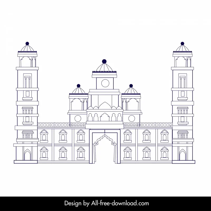 ahmedabad building template symmetrical black white outline 
