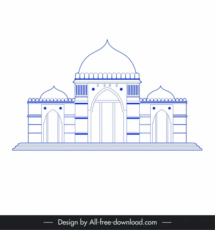 ahmedabad india buildings architecture template flat blue symmetric outline