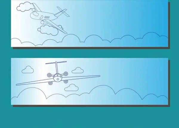 airplane background sketch sets hand drawn style