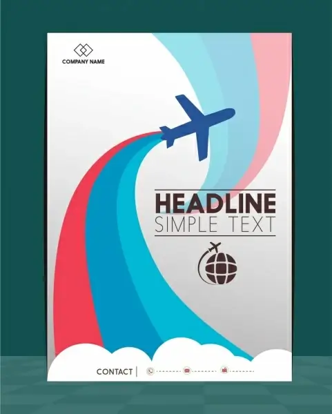 airplane brochure silhouette design colorful curves decoration