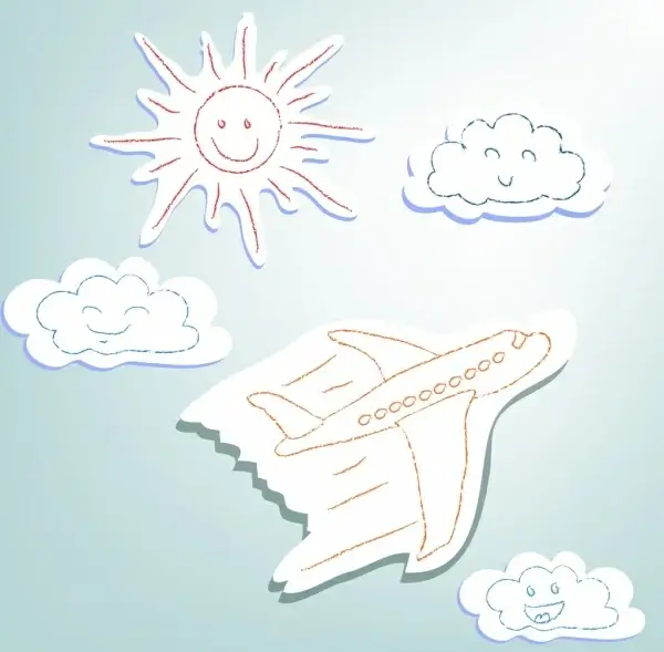 airplane flying background cute hand drawn style sketch