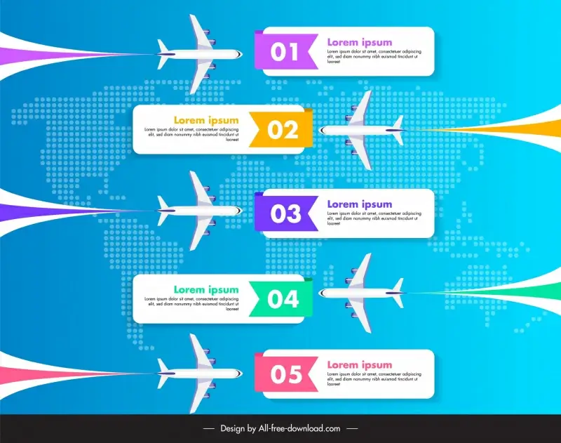 airplane infographic template dynamic flight global map
