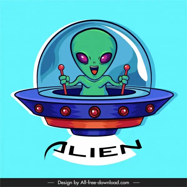 alien icon ufo control sketch cartoon character
