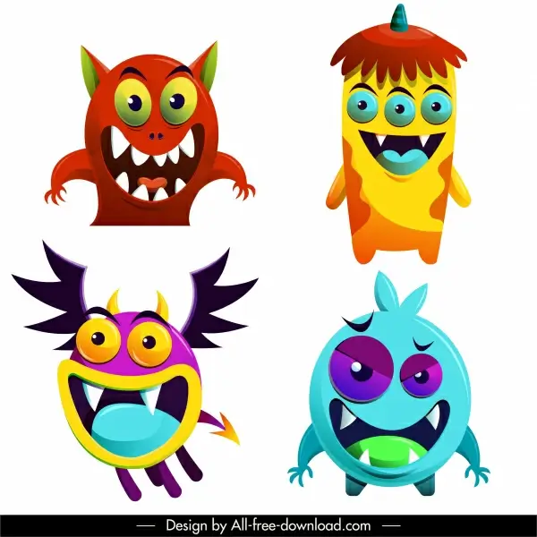 alien monster icons funny emotion sketch cartoon characters