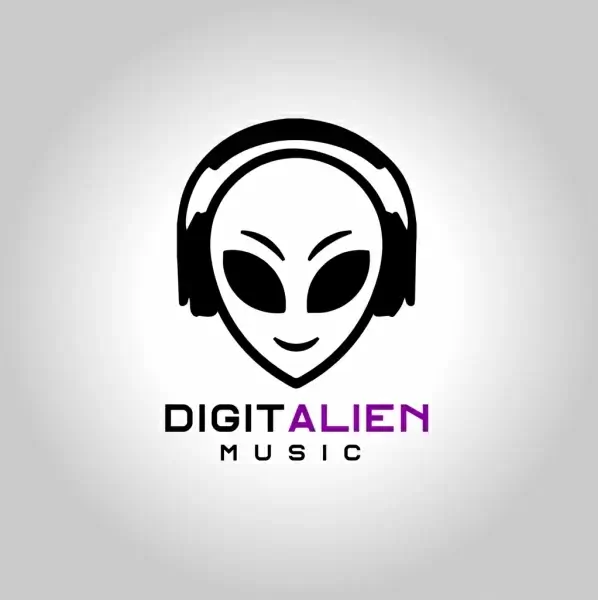 alien with headphone music logo