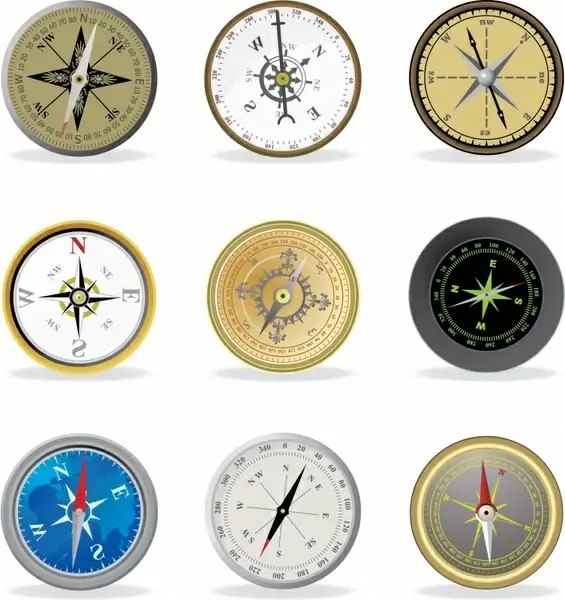 navigation compass icons colored flat sketch