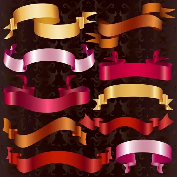 decorative ribbon templates shiny modern 3d sketch