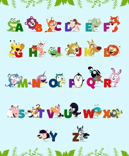alphabet background cute colorful animals icons decor
