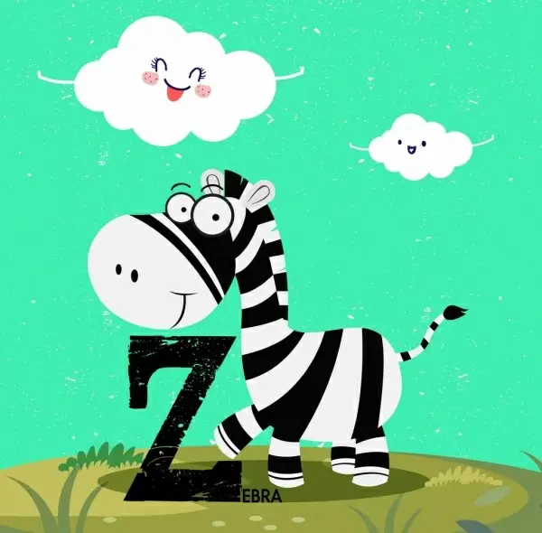 alphabet education background zebra cloud icons colored cartoon