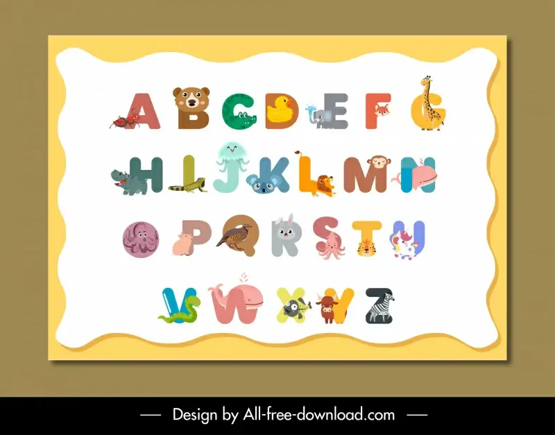 alphabet for kid template animals species lettering sketch