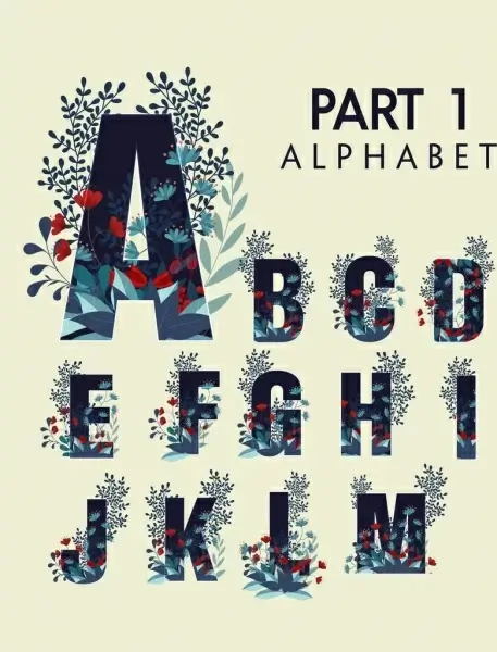 alphabet icons capital lettering design flowers decoration
