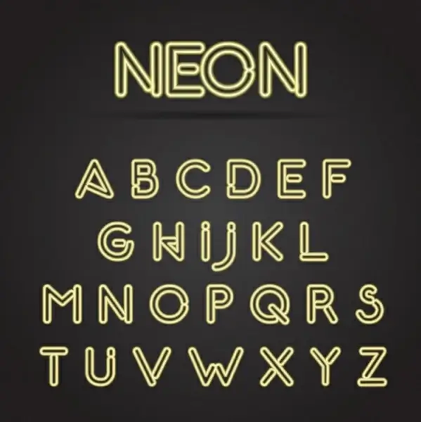 alphabet neon sign icons yellow capital lettering design