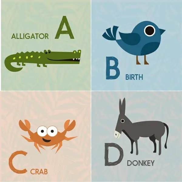 alphabet sets design with color cute animals