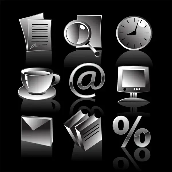 business icons modern shiny black white 3d decor