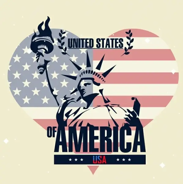 america background flag liberty statue heart icons decor